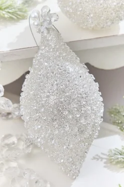 4" - 6" White Beaded Glass Ornament