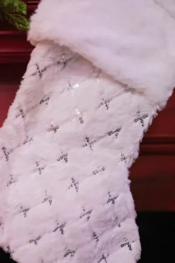 20” White Fur Stocking with Silver Accents