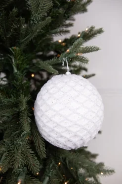 6” White Glittered Net Ball Ornament