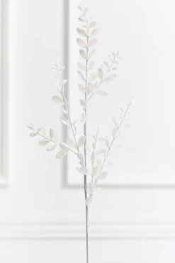 30" White Glitter Eucalyptus Spray