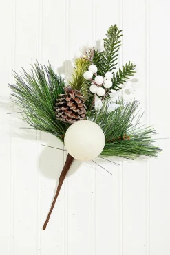14.5" White Glitter Pinecone Ornament Spray