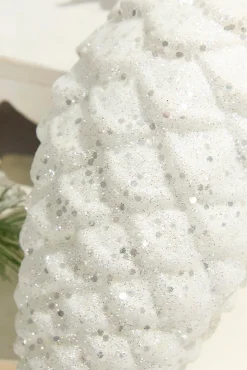 9" White Glitter Pinecone with Hanger