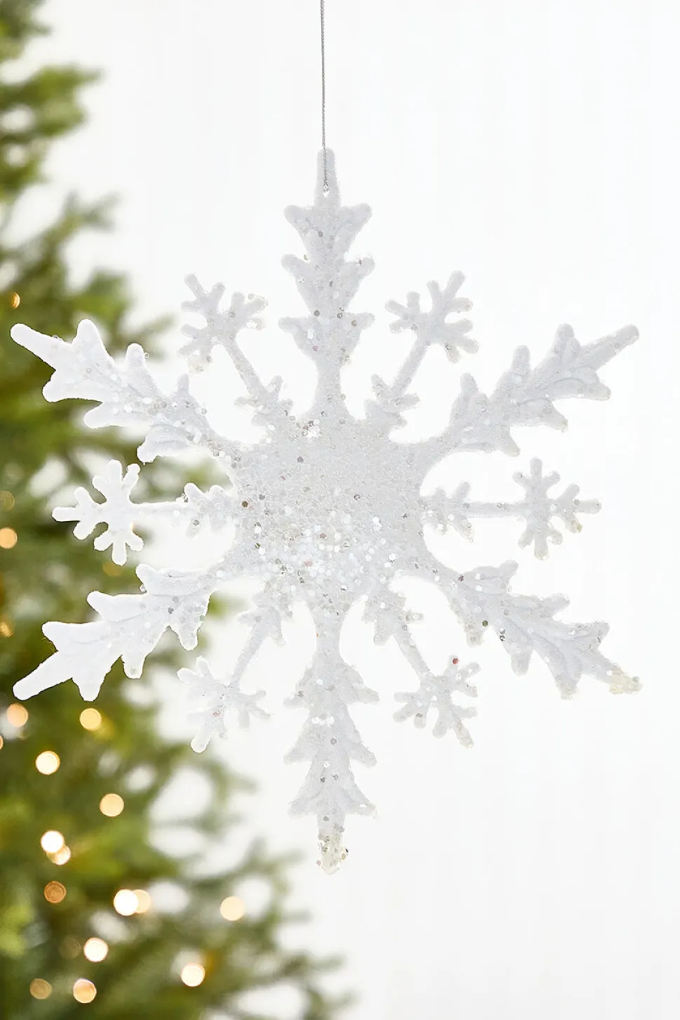 12" White Glitter Snowflake Ornament