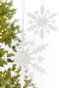 12" White Glitter Snowflake Ornament