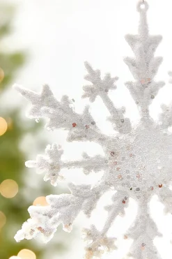 8" White Glitter Snowflake Ornament
