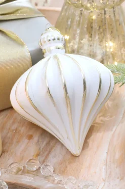 7” White & Gold Matte Onion Ornament