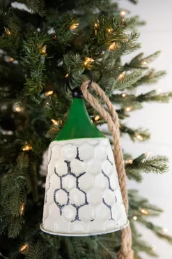 9” White/Green Metal Bell Ornament