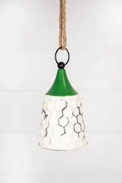 9” White/Green Metal Bell Ornament