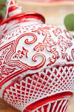 10" White Red Matte Metallic Finial Ornament