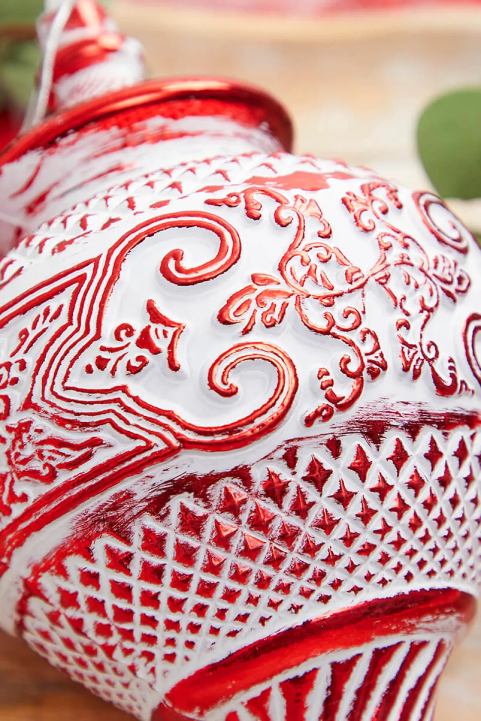 10" White Red Matte Metallic Finial Ornament