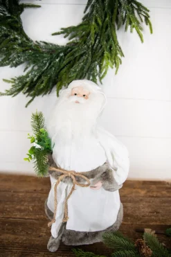 19” White Robe Santa Figure with Greenery Bundle