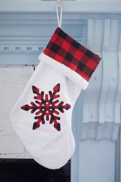 White Stocking with Buffalo Check Snowflake