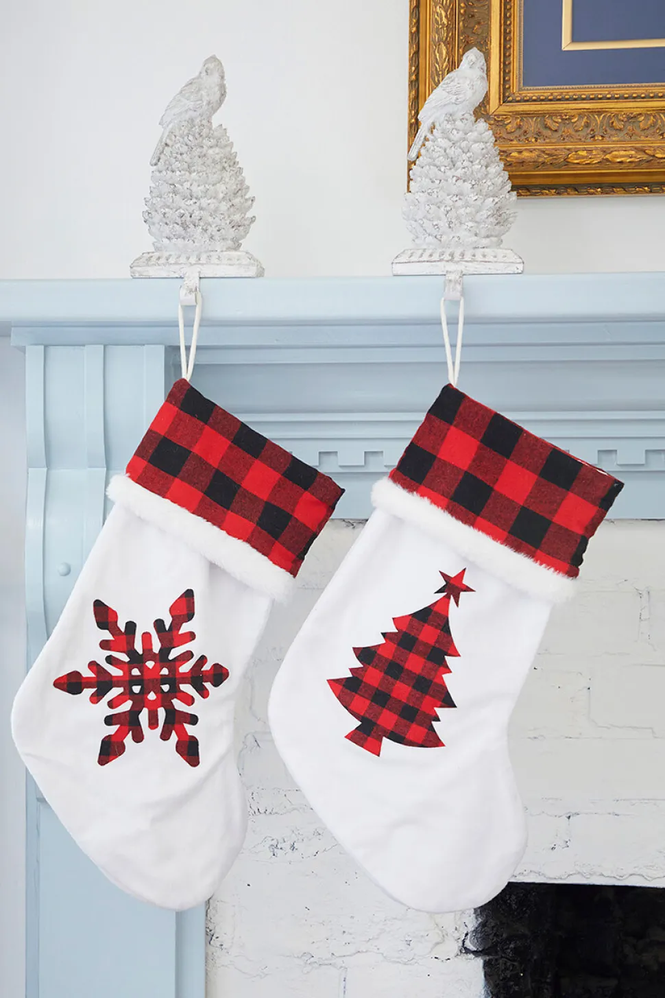 White Stocking with Buffalo Check Snowflake