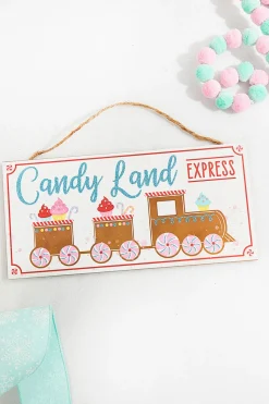 12" White Tan Turquoise Pink Red "Candy Land Express" Sign