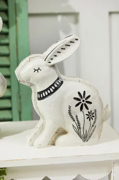 8" - 10" White With Black Bunny Resin Figure - Set of 2