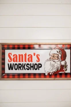28” Wood and Metal Embossed “Santa’s Workshop” Wall Decor