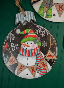 18.9” Wood and Metal Snowman Ornament Plaque