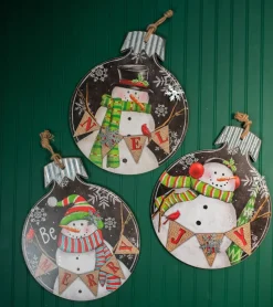 18.9” Wood and Metal Snowman Ornament Plaque