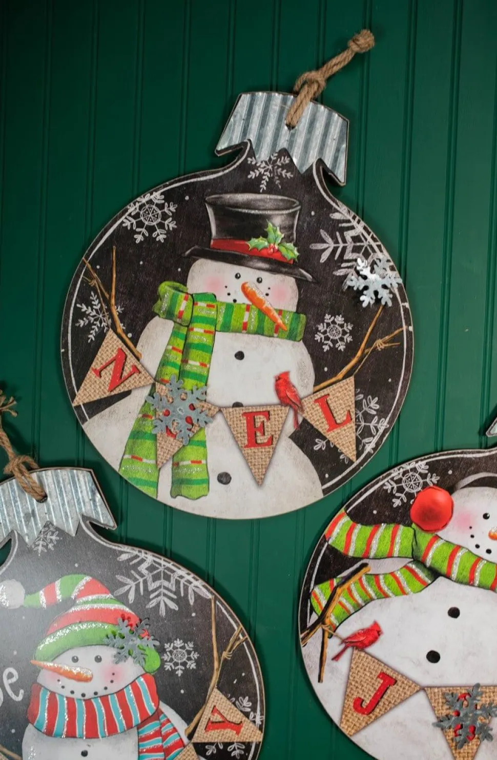 18.9” Wood and Metal Snowman Ornament Plaque
