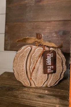 8” Wood Harvest Pumpkin with Burlap Bow and Berry Accents