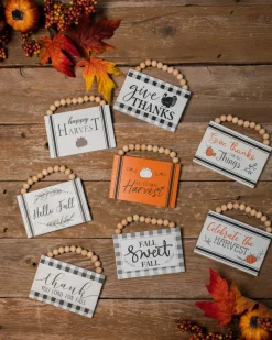 6" Wood Harvest Sign with Beaded Hanger