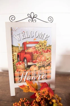 17.9” Wood Harvest Tabletop Décor with Easel