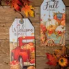 16” Wood Harvest Wall Hanging Decor Red Truck & Pumpkins
