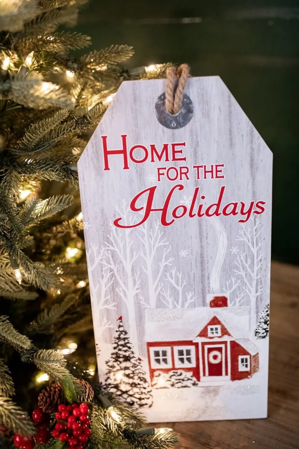15.75” Wood Holiday Hanging Sign