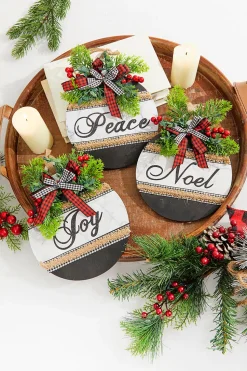 8.5" Wood Holiday Ornament With Bow