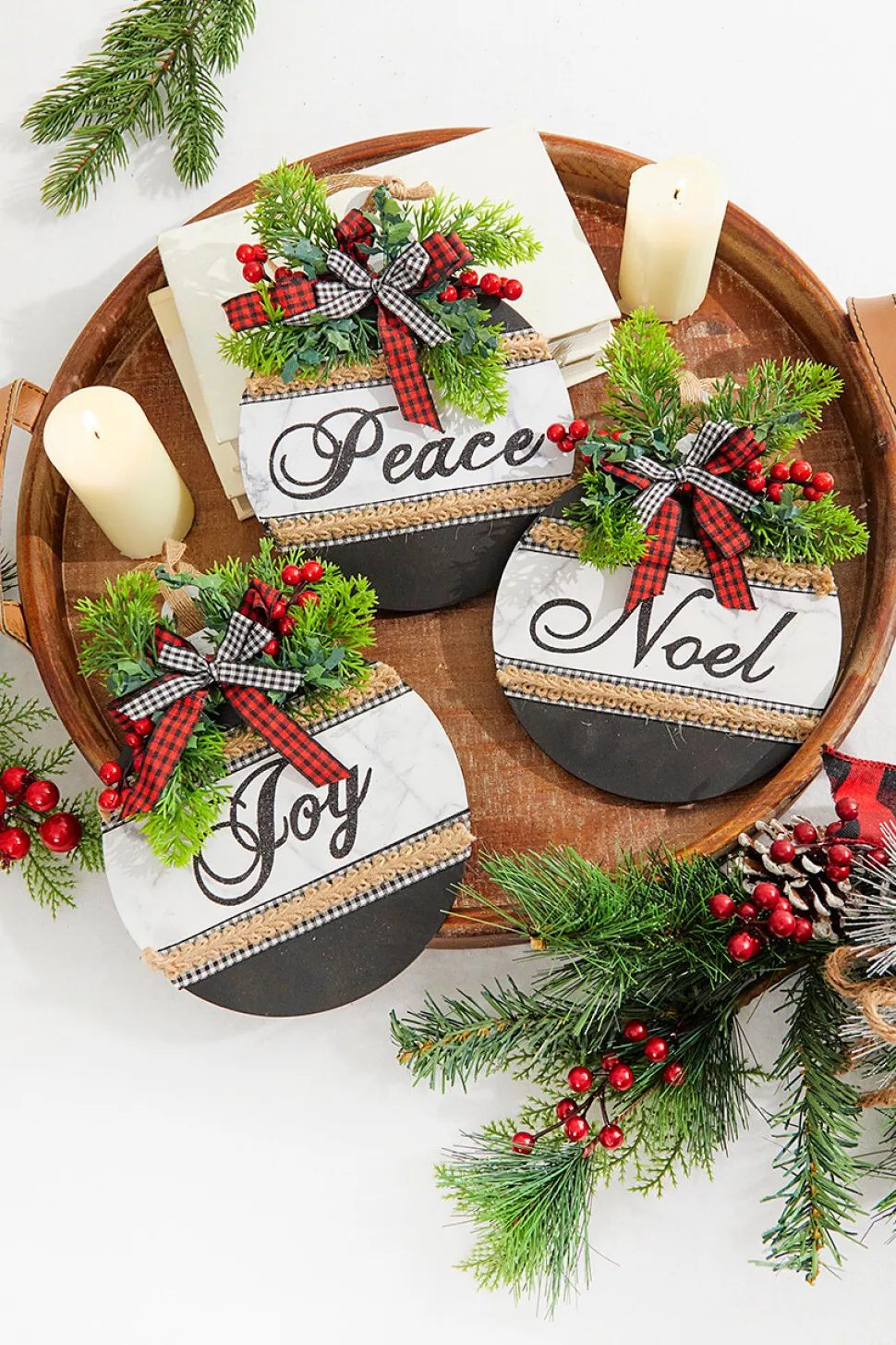 8.5" Wood Holiday Ornament With Bow