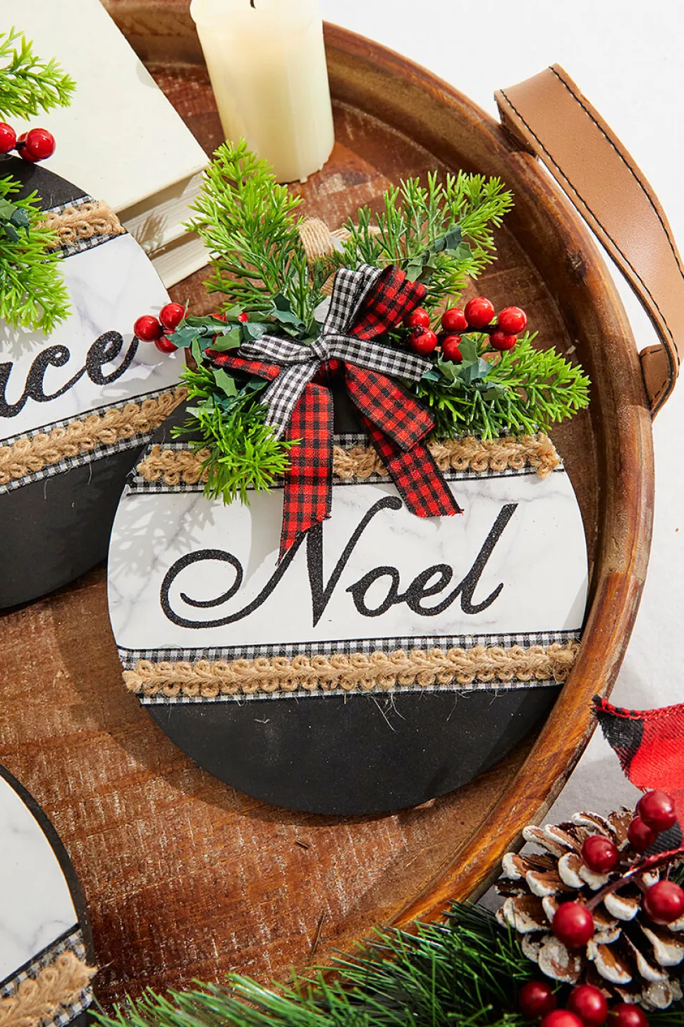 8.5" Wood Holiday Ornament With Bow