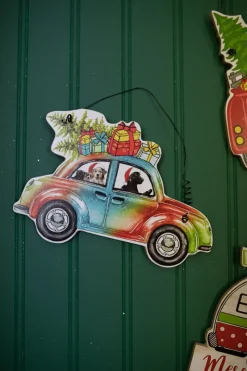7.8” Wood Holiday Vehicle Christmas Ornaments