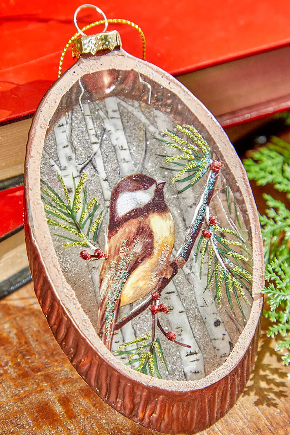 5.5” Woodland Bird Glass Disc Ornament