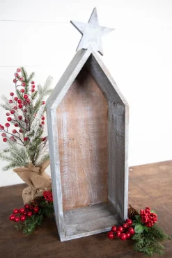42” Wood Manger House With Star