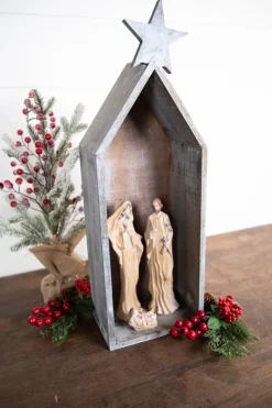 42” Wood Manger House With Star