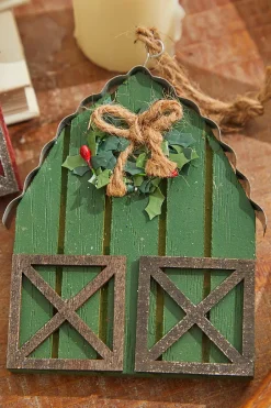 6" Wood & Metal Holiday Barn Ornaments