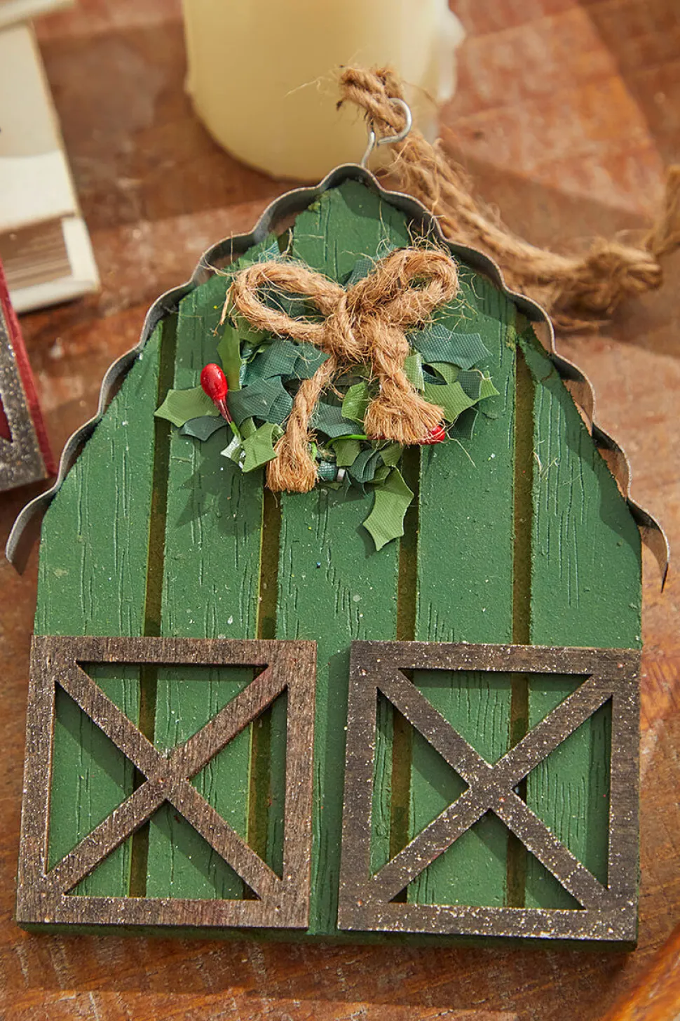 6" Wood & Metal Holiday Barn Ornaments