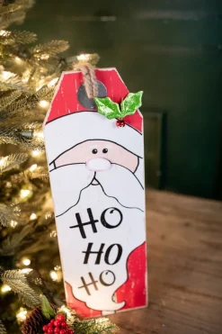 15.75” Wood Santa & Snowman Wall Hanging Decor