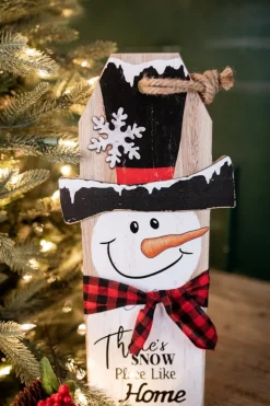 15.75” Wood Santa & Snowman Wall Hanging Decor