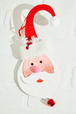 10" Wood Santa With Bell Ornament