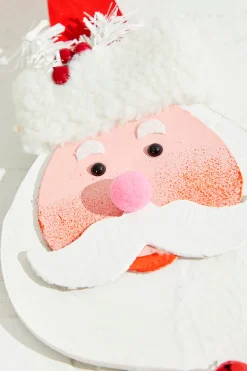10" Wood Santa With Bell Ornament