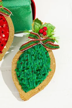 8" Wood & Sequin Drop Ornament