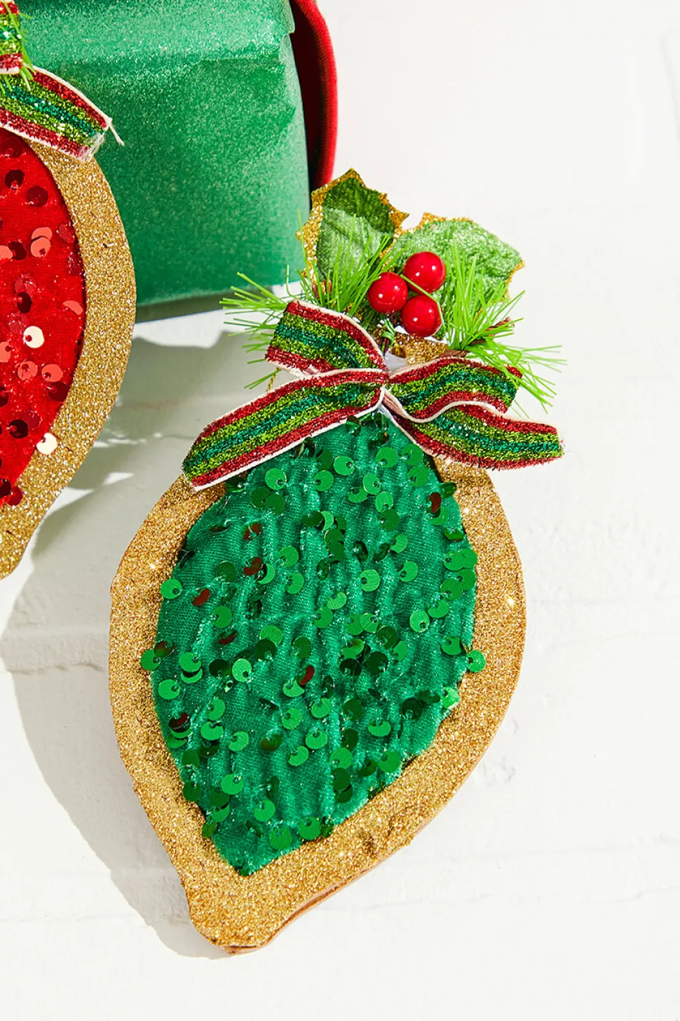 8" Wood & Sequin Drop Ornament