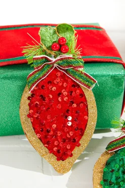 8" Wood & Sequin Drop Ornament