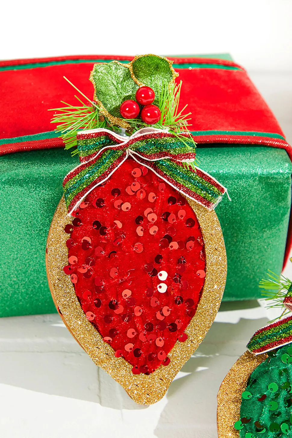 8" Wood & Sequin Drop Ornament