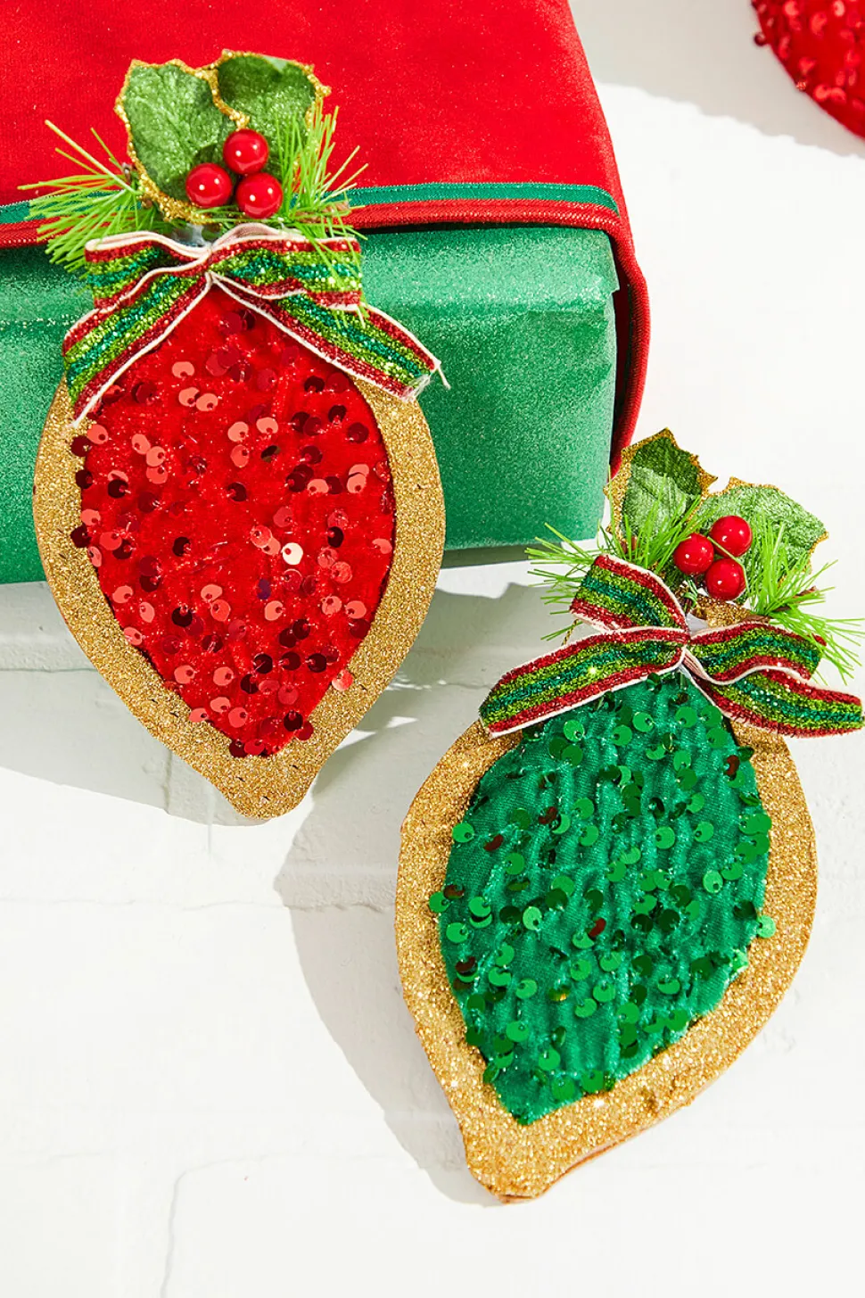 8" Wood & Sequin Drop Ornament