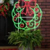 23" Wreath With Swirl Lit Neon Sign Metal Yard Stake