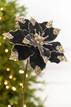 20" x 11.5” Black Glitter Poinsettia Stem