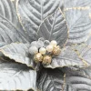 19" x 15" Blue & Grey Velvet Jewel Poinsettia Stem