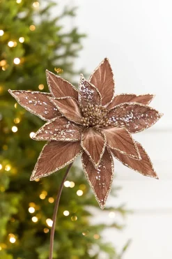 20" x 12" Brown Embellished Poinsettia Stem